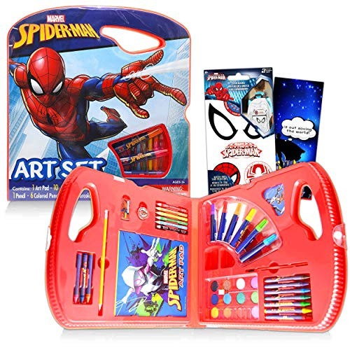 Marvel Spider-Man Art Set Bundle ~ 40 Pc Superhero Art Kit with Spiderman Coloring Utensils, Brushes, Art Pad, Stickers and More -Spiderman Color Kit-