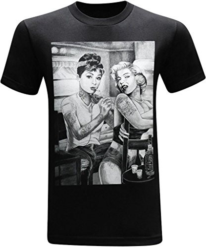 Marilyn Monroe and Audrey Hepburn Tattooed Twins Men's Funny T-Shirt - -Large- - Black