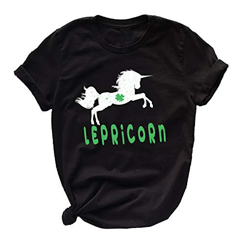St. Patricks Day Shirts for Women - St Patrick's Day Unicorn Lepricorn Graphic Black T Shirt -XXL-