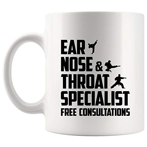 Karate Coffee Mug Beer Cup - Ear Nose Throat Specialist Free Consulations Martial Art Gift Fan Coach Trainer Instructor Referee Team Mom Dad Novelty Tea Mugs