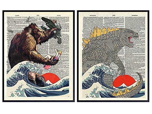 King Kong, Godzilla Poster Set - Great Wave - Horror Movie Merchandise - Scary Movie Gifts for Vintage Hollywood Monster Movie Fans - 8x10 Art Print, Wall Decor for Boys Room, Teen Bedroom King Kong, Godzilla Poster Set - Great Wave - Horror Movie Merchandise - Scary Movie Gifts for Vintage Hollywood Monster Movie Fans - 8x10 Art Print, Wall Decor for Boys Room, Teen Bedroom