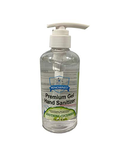 Renowned Trading Gel Hand Sanitizer - 70 percent Ethyl Alcohol - Advanced Formula - Vitamin E and Aloe Vera - SOOTHING CUCUMBER - 8.4 Fluid Ounce Bottle -SOOTHING CUCUMBER, 8.4 Fluid Ounce-