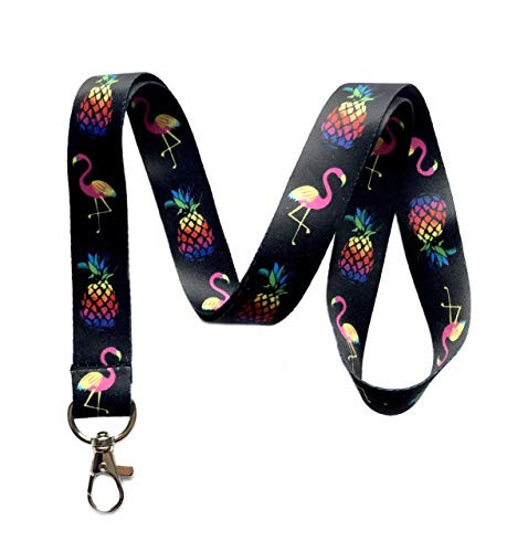 Flamingo & Pineapple Print Lanyard Key Chain Id Badge Holder