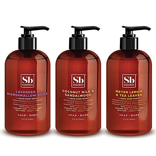 Soapbox Liquid Hand Soap, Variety Pack, Moisturizing Hand Wash for Kitchen and Bathroom, 12 Ounce Pump Bottles -Pack of 3-
