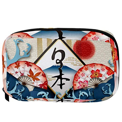 Inhomer Toiletry Bags for Women Japanese Fan And Waves Travel Cosmetic Makeup Pouch Handy Pencil Cases