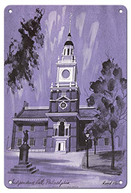 Pacifica Island Art Independence Hall, Philadelphia - TWA -Trans World Airlines- - Vintage Airline Travel Poster by David Klein c.1950s - 8in x 12in Vintage Metal Tin Sign Pacifica Island Art Independence Hall, Philadelphia - TWA -Trans World Airlines- - Vintage Airline Travel Poster by David Klein c.1950s - 8in x 12in Vintage Metal Tin Sign