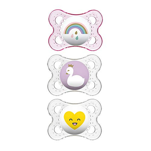 MAM Pacifiers, Baby Pacifier 0-6 Months, Best Pacifier for Breastfed Babies, Clear Design Collection, Girl, 3-Count
