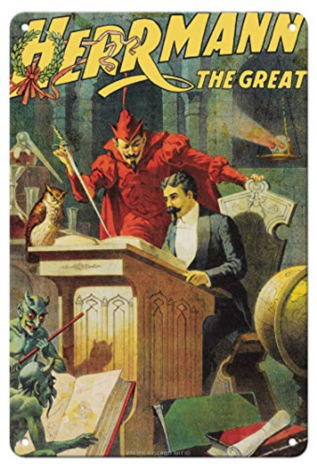 Pacifica Island Art Leon Herrmann The Great - Vintage Magic Poster c.1900-8in x 12in Vintage Metal Tin Sign Pacifica Island Art Leon Herrmann The Great - Vintage Magic Poster c.1900-8in x 12in Vintage Metal Tin Sign