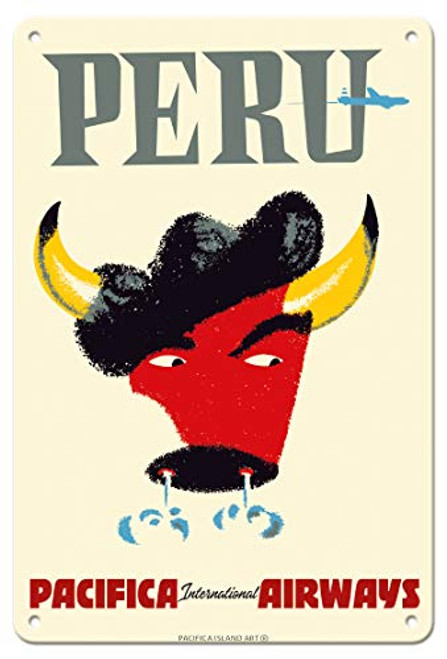 Peru - Pacifica International Airways - Vintage Airline Travel Poster - 8in x 12in Vintage Metal Tin Sign Peru - Pacifica International Airways - Vintage Airline Travel Poster - 8in x 12in Vintage Metal Tin Sign