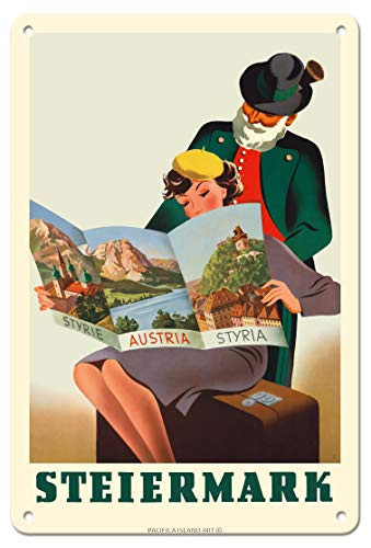 Pacifica Island Art Styria -Steiermark-, Austria - Vintage Travel Poster c.1953-8in x 12in Vintage Metal Tin Sign