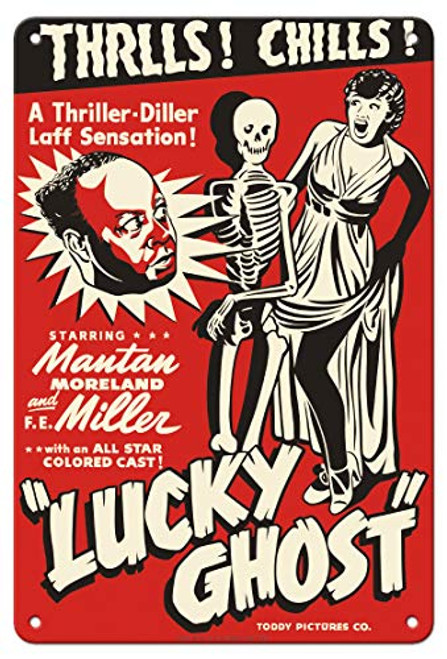 Lucky Ghost - Starring Mantan Moreland, F.E Miller - Vintage Film Movie Poster c.1942-8in x 12in Vintage Metal Tin Sign