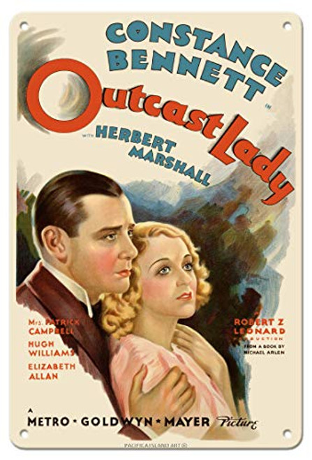 Pacifica Island Art Outcast Lady - Starring Constance Bennett, Herbert Marshall - Vintage Film Movie Poster c.1935-8in x 12in Vintage Metal Tin Sign