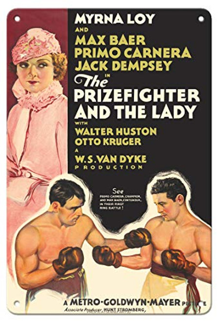 The Prizefighter and The Lady - Starring Myrna Loy, Max BAER - Vintage Film Movie Poster c.1933-8in x 12in Vintage Metal Tin Sign The Prizefighter and The Lady - Starring Myrna Loy, Max BAER - Vintage Film Movie Poster c.1933-8in x 12in Vintage Metal Tin Sign