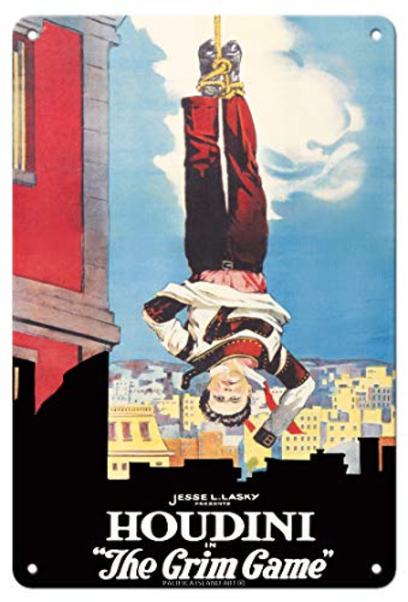 Pacifica Island Art Houdini in The Grim Game - Vintage Film Movie Poster c.1919-8in x 12in Vintage Metal Tin Sign Pacifica Island Art Houdini in The Grim Game - Vintage Film Movie Poster c.1919-8in x 12in Vintage Metal Tin Sign