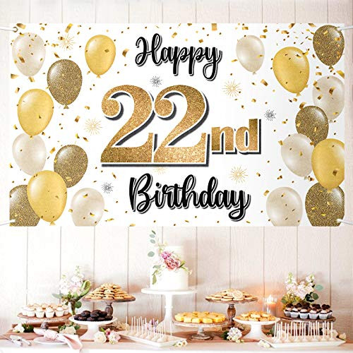 LASKYER Happy 22nd Birthday Large Banner - Cheers to 22 Years Old Birthday Home Wall Photoprop Backdrop,22nd Birthday Party Decorations.