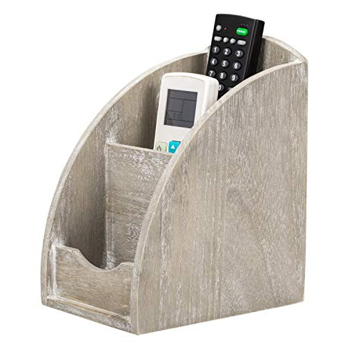 NEX Remote Control Holder, 3 Slot Wooden Remote Control Caddy Media Organizer, Office Supply Storage Rack-Rustic Gray-