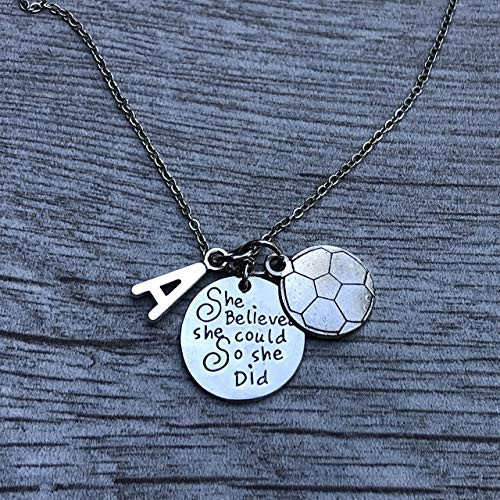 Soccer She Believed She Could So She Did Necklace with Letter Charm, Custom Soccer Jewelry Gifts for Women Soccer Players, Teams  and  Coaches