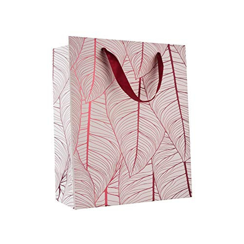 Leaf Design Maroon Gift Bags - Premium Foil Stamped Gift Bags - Unique Design with Durable Ribbon Handles, Beautiful Present Bags Best for Birthday, Wedding and Parties -12.5x10.25x4.75- -12 Pack-
