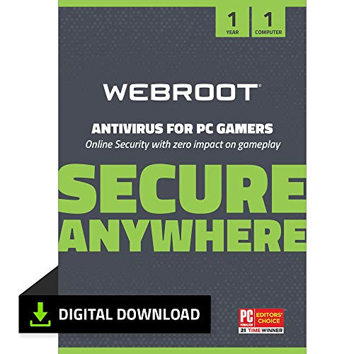 Webroot Antivirus for PC Gamers 2021 - 1 Year - 1 Device - PC Download - Includes System Optimizer