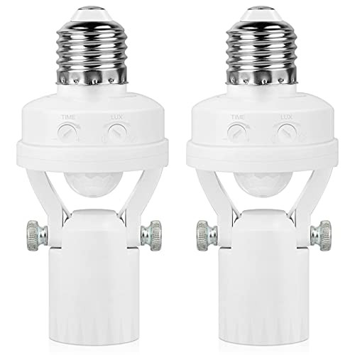EEEKit Upgraded Motion Sensor Light Socket, 180 Degree Rotatable E26/E27 Screw Bulb Holder Adapter, Motion-Activated Dusk to Dawn Bulb Socket Adapter for Porch Basement Garage Storage Room Closet