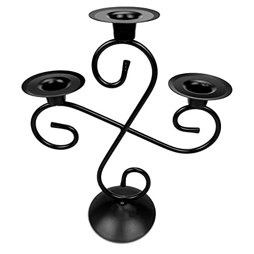 Matte Black 3 Arms Candelabra - 10.4'' Tall Candle Holder for Taper Candles and 2" Pillar Candles - Retro Candlestick Holder for Table Centerpiece - Gothic Candelabra, Metal Candle Stand Decorative Matte Black 3 Arms Candelabra - 10.4'' Tall Candle Holder for Taper Candles and 2" Pillar Candles - Retro Candlestick Holder for Table Centerpiece - Gothic Candelabra, Metal Candle Stand Decorative
