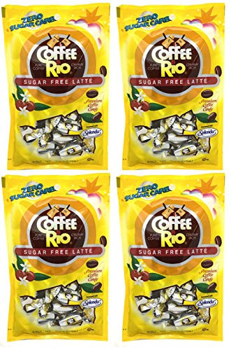 Coffee Rio Coffee Candy Sugar Free Pack of 4  3 Ounces  Zero Sugar Carbs, Made in the USA, Kosher Candy -Caffe Latte-