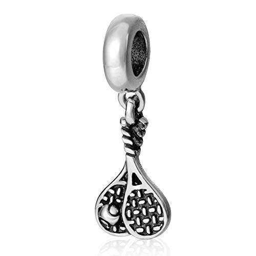 Tennis Rackets Charm 925 Sterling Silver Tennis Ball Charm Sports Charm Travel Charm for European DIY Charms Bracelet
