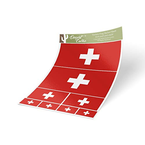 Desert Cactus Switzerland Country Flag Sticker Decal Variety Size Pack 8 Total Pieces Kids Logo Scrapbook Car Vinyl Window Bumper Laptop Swiss V
