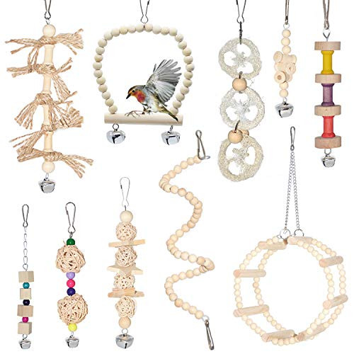 ZYP 10 Packs Bird Parrot Chewing Swing Toys, Natural Log Wood Bird Hammock Hanging Bell Cage Educational Toys for Conures, Cockatiel, Parakeets, Budgie, Finches, Macaws Love Bird ZYP 10 Packs Bird Parrot Chewing Swing Toys, Natural Log Wood Bird Hammock Hanging Bell Cage Educational Toys for Conures, Cockatiel, Parakeets, Budgie, Finches, Macaws Love Bird