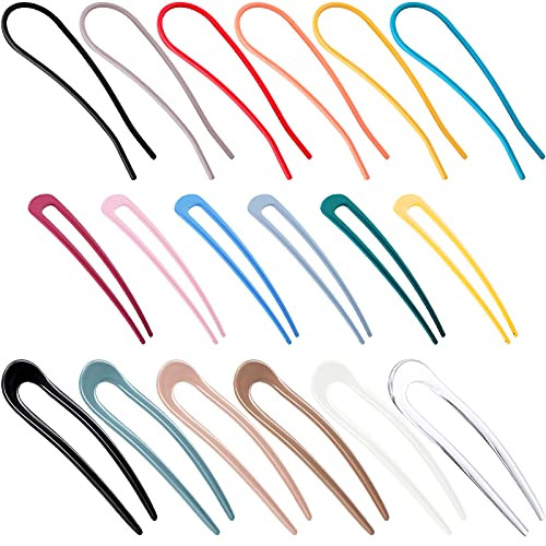 18 Pieces French U Shaped Hairpin Colorful U Shaped Vintage Hair Pin French Style Hair Stick Metal Hair Pin Candy Color Hairpin for Women Girls Hair Styling Accessories