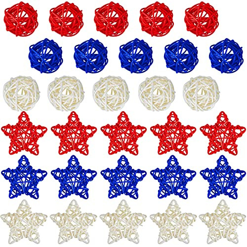 30 Pieces 4th of July Star Shaped Rattan Wicker Ball Decoration, Red Blue White Rattan Balls Star for Patriotic Home Decor DIY Vase Filler Ornament Wedding Table Decor, 2.36 Inch,1.6 Inch 30 Pieces 4th of July Star Shaped Rattan Wicker Ball Decoration, Red Blue White Rattan Balls Star for Patriotic Home Decor DIY Vase Filler Ornament Wedding Table Decor, 2.36 Inch,1.6 Inch