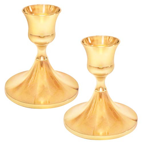 Gold Taper Candle Holders Set of 2, Metal Candlestick Holder for Taper Candles, Modern Decorative Candle Stand for Wedding, Dining, Party, Fits 3/4 inch Thick Candle