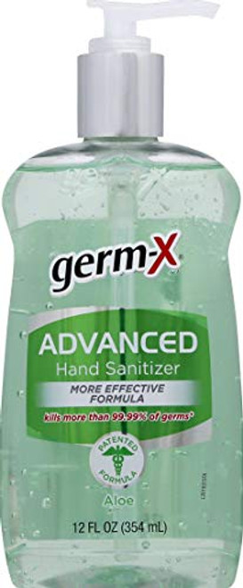 Germ-X Advanced Hand Sanitizer, Aloe, Pump Bottle, 12 Fluid Ounce