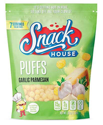 High Protein Keto Puffs, Crunchy Healthy Snacks Food for Adults  and  Kids, Spicy Low Carb Ketogenic Diet Friendly Snack, Fuego Cheddar Cheese Puff Balls  Gluten  and  Grain Free  7 SV -Garlic Parmesan-