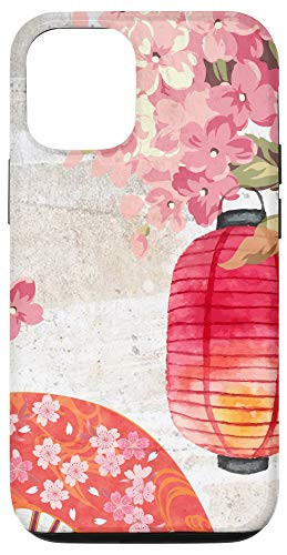 iPhone 12/12 Pro Japanese Blossom Cherry Sakura Flower Red Lampignon Hand Fan Case