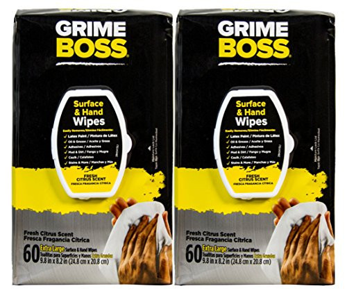 Grime Boss Heavy Duty Hand and Surface Wipes -120 Total Wipes- - Extra Large, Skin-Safe Wet Wipes Used for Hands, Equipment, Tools, Garden, Automotive, and More - Easily Removes Paint, Oil, Grease, and Dirt Grime Boss Heavy Duty Hand and Surface Wipes -120 Total Wipes- - Extra Large, Skin-Safe Wet Wipes Used for Hands, Equipment, Tools, Garden, Automotive, and More - Easily Removes Paint, Oil, Grease, and Dirt