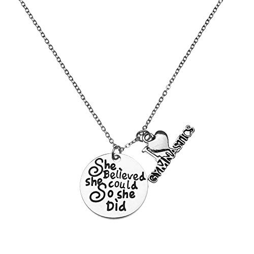 Sportybella Gymnastics Necklace, Girls Charm Gymnastics Jewelry - Gymnast She Believed She Could So She Did Necklace for Gymnast