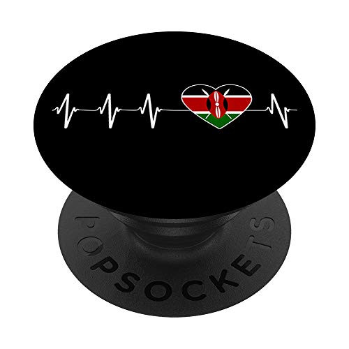 Kenyan Heartbeat I Love Kenya Flag Heart Pulse Country Gift PopSockets PopGrip- Swappable Grip for Phones  and  Tablets