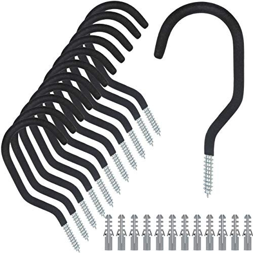 KURUI Garage Bike Hooks, 12 Pack Heavy Duty Rack Hanger Hooks Made of Carbon Steel with PVC Coating, Wall Mount Bicycle Storage for Ceilings, Space Saving Utility Organizer for Basement Warehouse