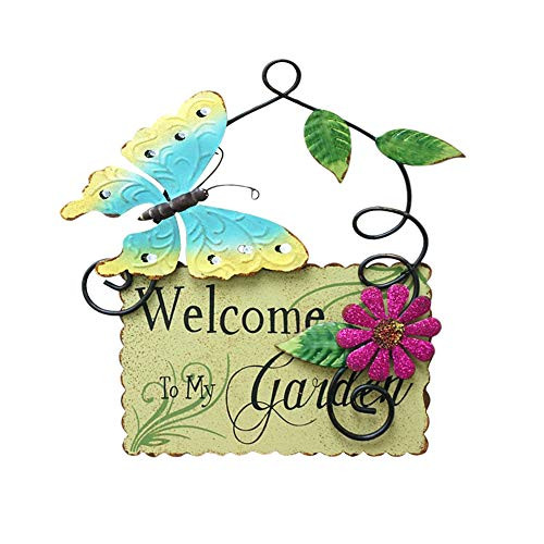 Metal Garden Welcome Sign with Butterfly Decor, Outdoor Hanging Welcome Sign for Garden Decoration Yard Decor