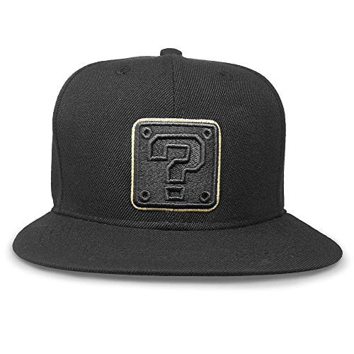 Controller Gear Super Mario Black  and  Gold Question Block Flat Bill Hat Authentic  and  Official Nintendo Super Mario Merchandise Flat Bill Cap - Not Machine Specific