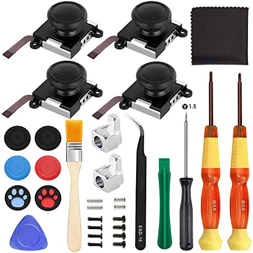 4-Pack Joycon Joystick Replacement, 3D Analog Joystick Thumb Sticks for Switch Joy Con Controller  and  Switch Lite Replacement Part Repair Kit,NS Repair Tool -32pcs, Black-