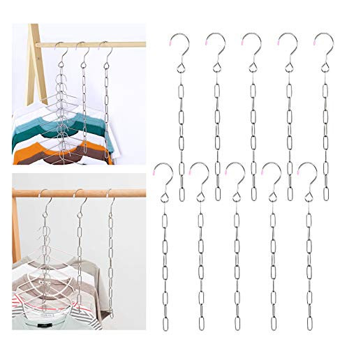 Closet Organizers and Storage, 10 Pack Space Saving Hanger Organizer Closet Storage for Heavy Clothes Space Saver Hangers Metal Cascading Hangers Chains College Dorm Room Essentials Magic Hangers Bulk