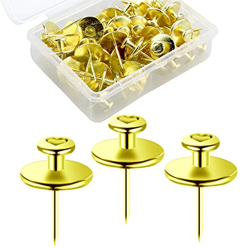 Dreecy Double-Headed Picture Hangers Nails Small Head Hanging Nails Picture Hanging Pins Decorative Nail Hook for Home Office Hanging Picture Photo-Gold,50 Pieces-