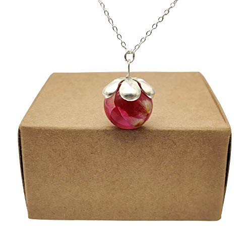 Red Rose Real Flower Resin Glass Ball Pendant 925 Sterling Silver Chain Necklace Red Rose Real Flower Resin Glass Ball Pendant 925 Sterling Silver Chain Necklace