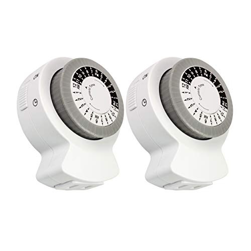Clear Power Indoor Timer -Dual Pack- 1 Polarized Outlet 24 Hour Mechanical Timer for Lamps, Fans, Grow Lights, White, Polarized Plug, 2-Pack, CP50001X2