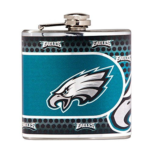 Great American Products NFL Philadelphia Eagles Stainless Steel Hip Flask with Metallic Graphics, 6-Ounce, Silver