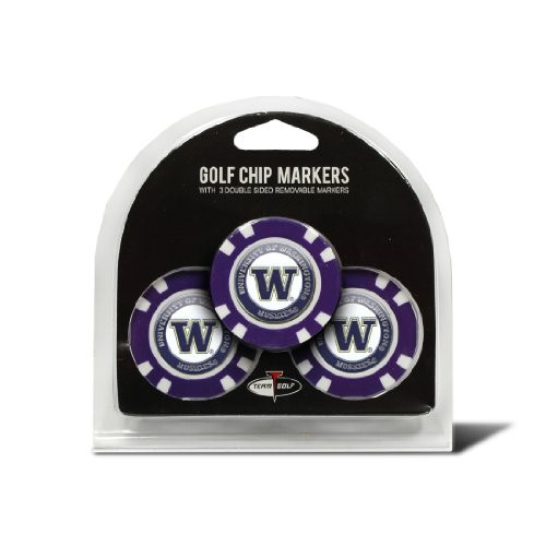 Team Golf NCAA Washington Huskies Golf Chip Ball Markers -3 Count-, Poker Chip Size with Pop Out Smaller Double-Sided Enamel Markers,Multi
