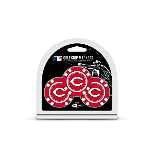 Team Golf MLB Golf Chip Ball Markers -3 Count-, Poker Chip Size with Pop Out Smaller Double-Sided Enamel Markers, Cincinnati Reds