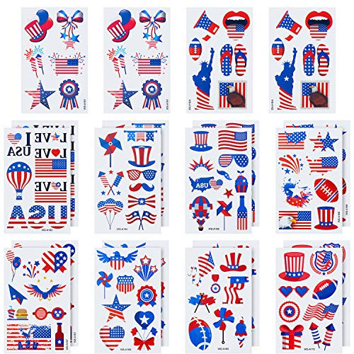 Outus 156 Pieces Fourth of July Temporary Tattoos Independence Day Temporary Tattoos Patriotic Temporary Tattoos for USA Party Favors Decoretions Accessories